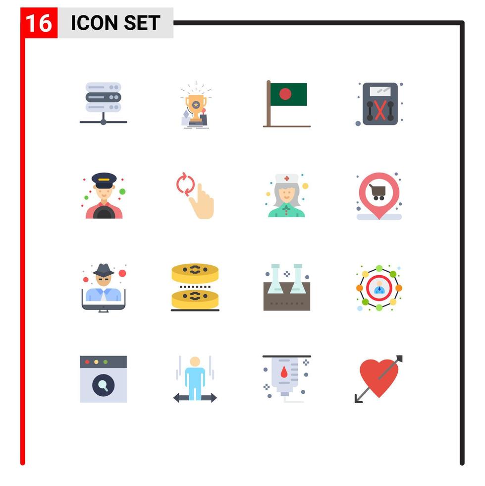 Pictogram Set of 16 Simple Flat Colors of driver weighing machine asian scale flag Editable Pack of Creative Vector Design Elements