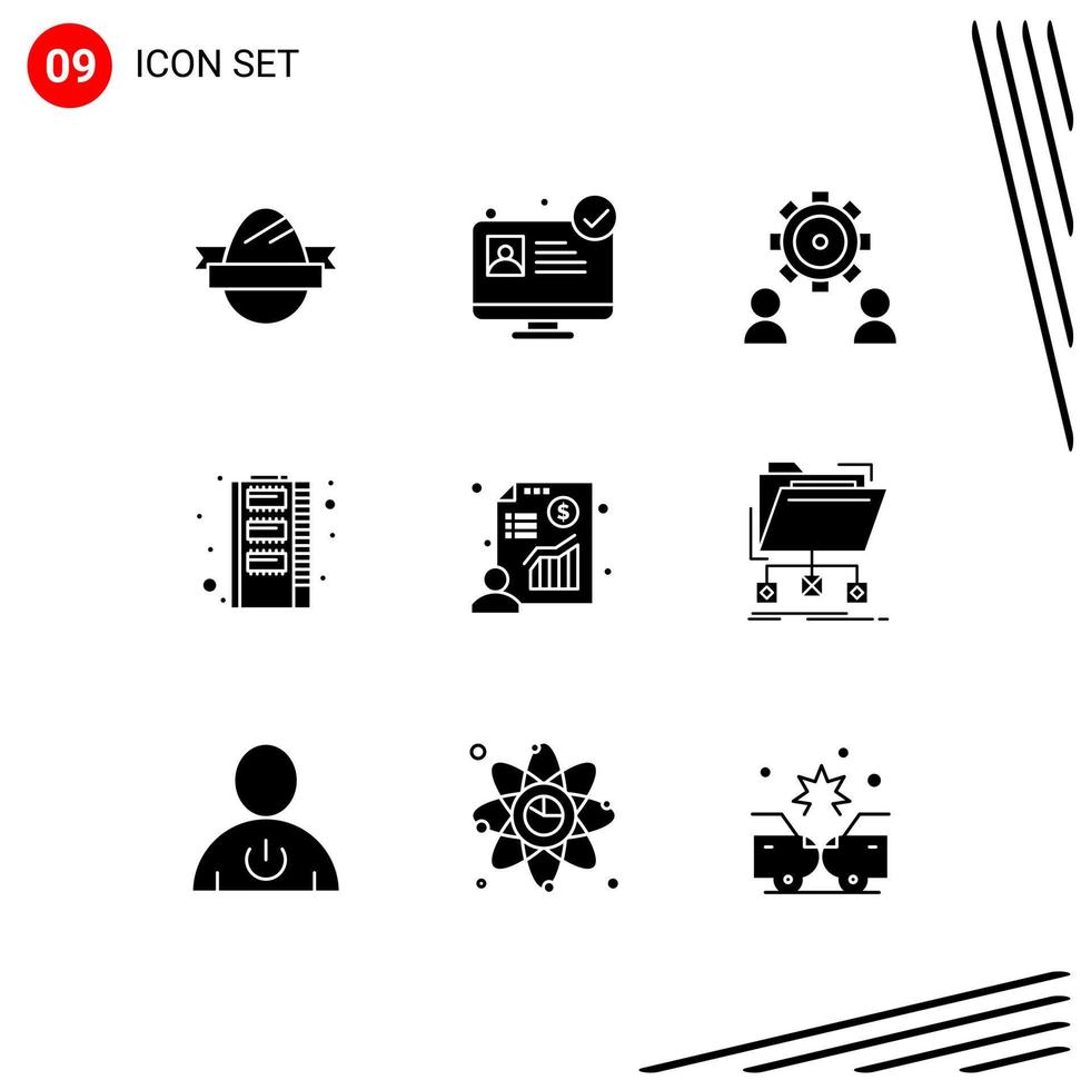 Stock Vector Icon Pack of 9 Line Signs and Symbols for businessman storage employee ram hardware Editable Vector Design Elements