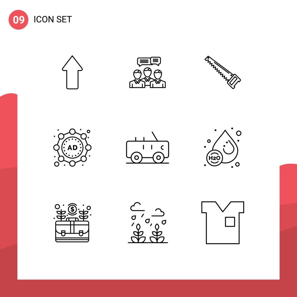 Set of 9 Commercial Outlines pack for strategy ad meeting tools bade Editable Vector Design Elements