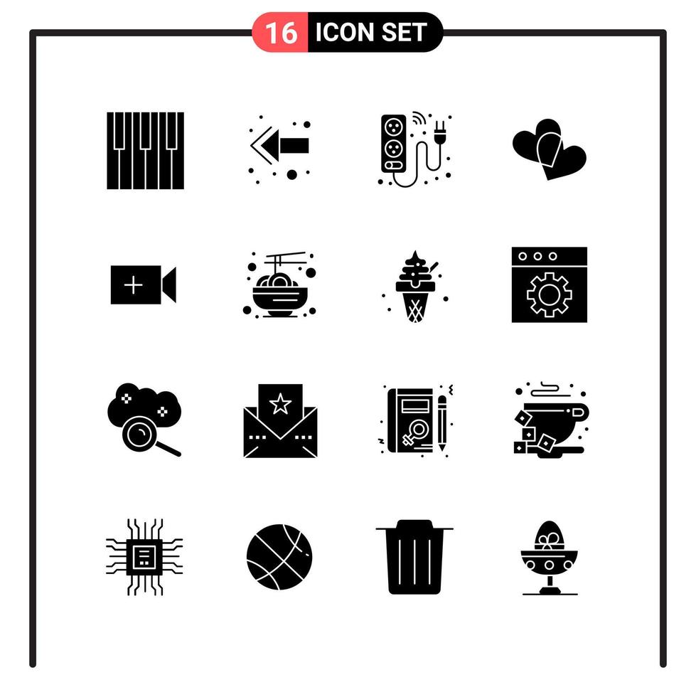 Set of 16 Solid Style Icons for web and mobile Glyph Symbols for print Solid Icon Signs Isolated on White Background 16 Icon Set vector