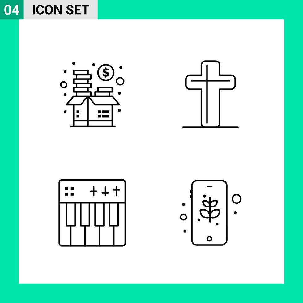 Pack of 4 Line Style Icon Set Outline Symbols for print Creative Signs Isolated on White Background 4 Icon Set vector