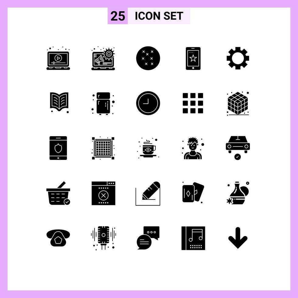 paquete de 25 signos y símbolos de glifos sólidos modernos para medios de impresión web, como configuración de punto de cruz de rueda de libro, elementos de diseño de vectores editables de Irlanda