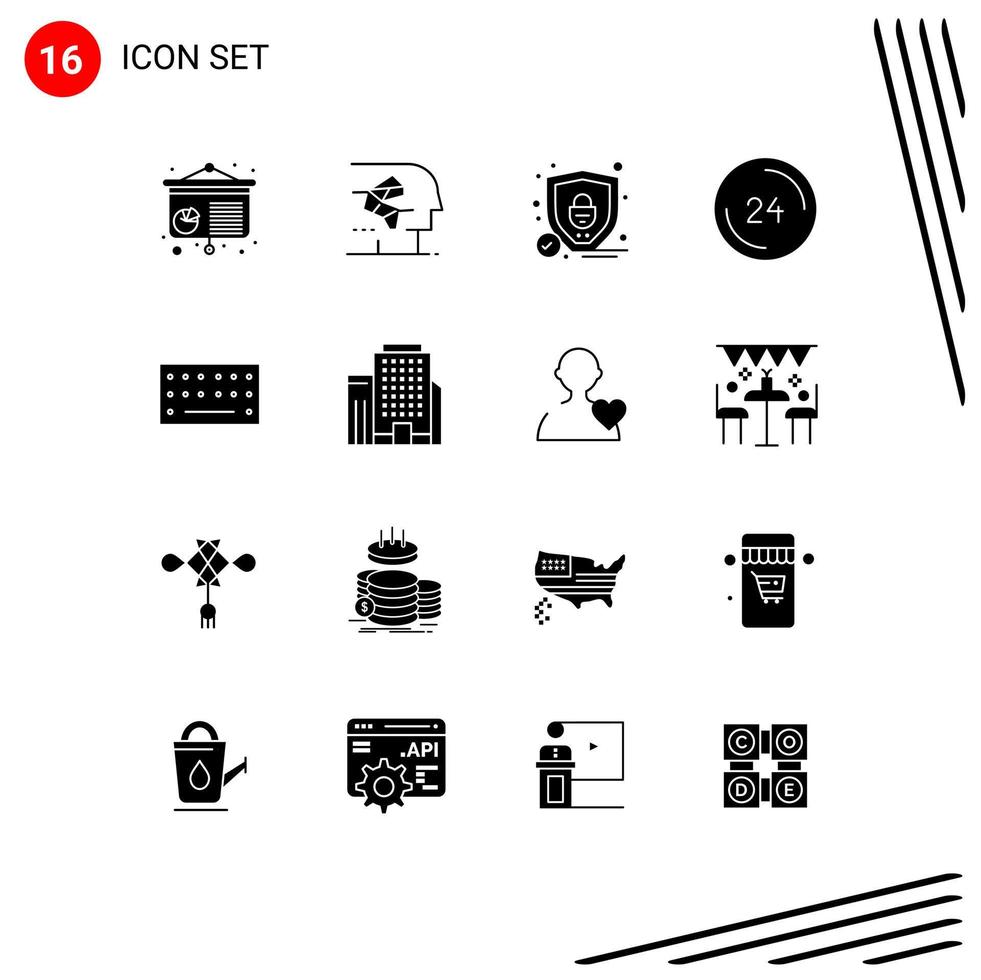 16 Universal Solid Glyph Signs Symbols of keyboard contact us protection contact call Editable Vector Design Elements