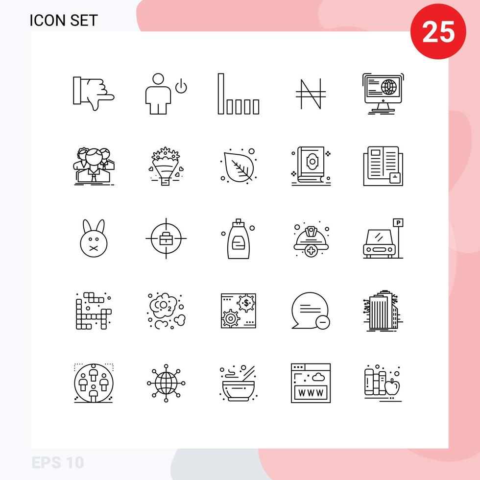 25 Creative Icons Modern Signs and Symbols of website content connection information naira Editable Vector Design Elements