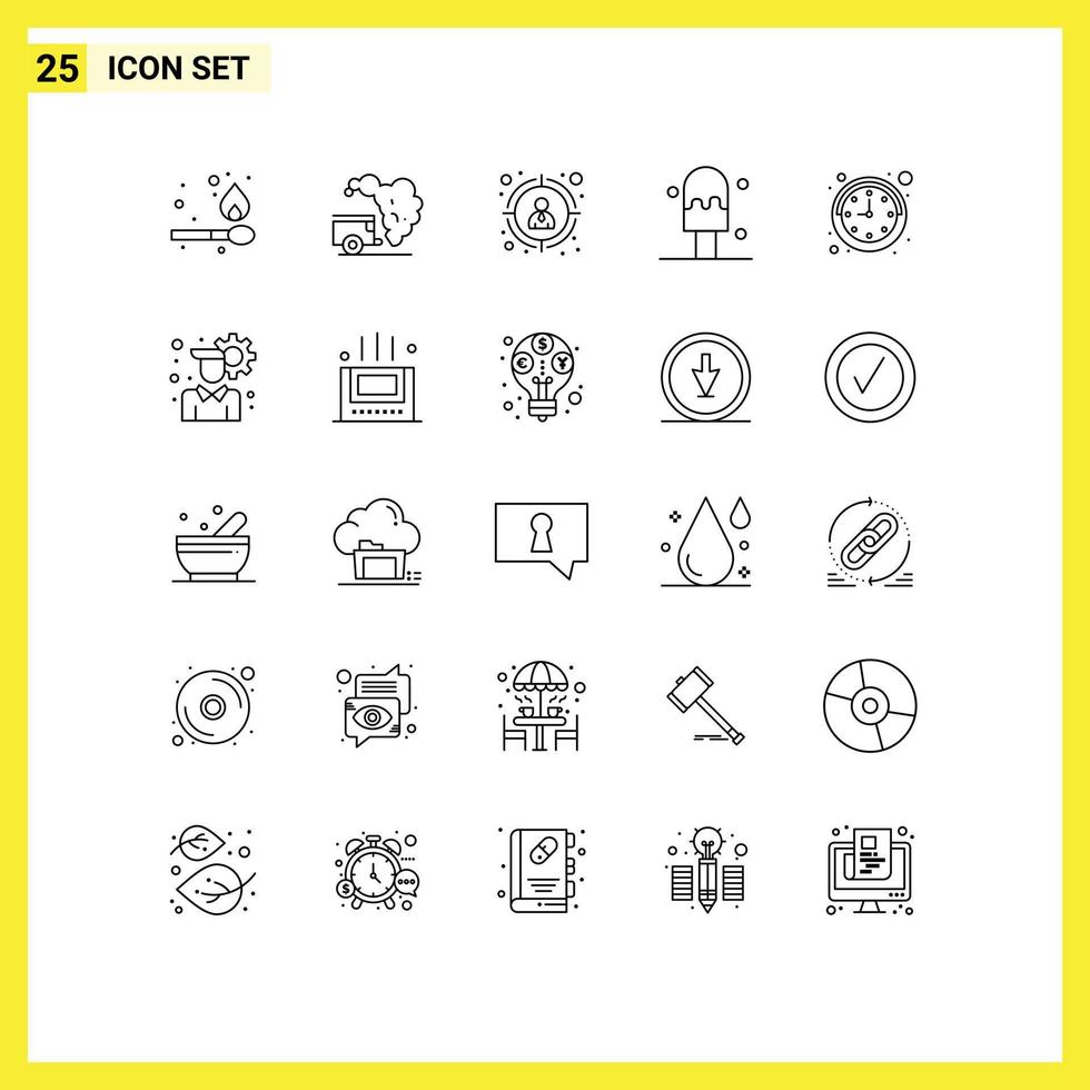 Set of 25 Commercial Lines pack for user setting account target watch clock Editable Vector Design Elements