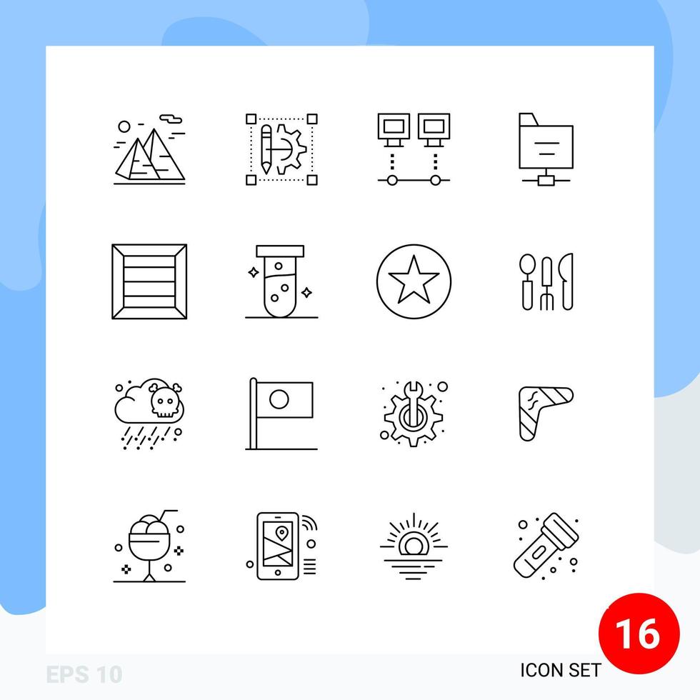 Set of 16 Commercial Outlines pack for server files printer pc devices Editable Vector Design Elements