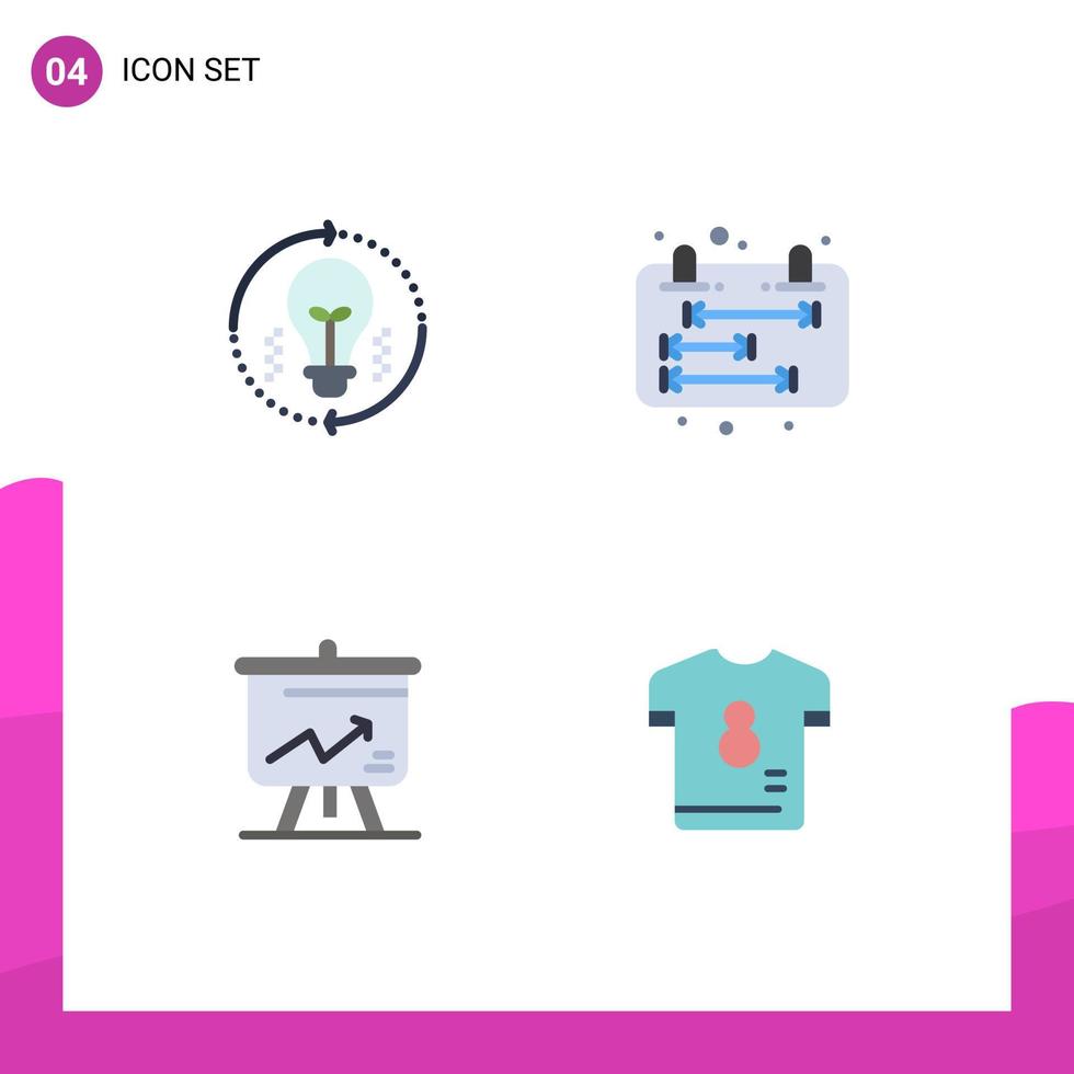 Set of 4 Vector Flat Icons on Grid for bulb analytics solution calendar graph Editable Vector Design Elements