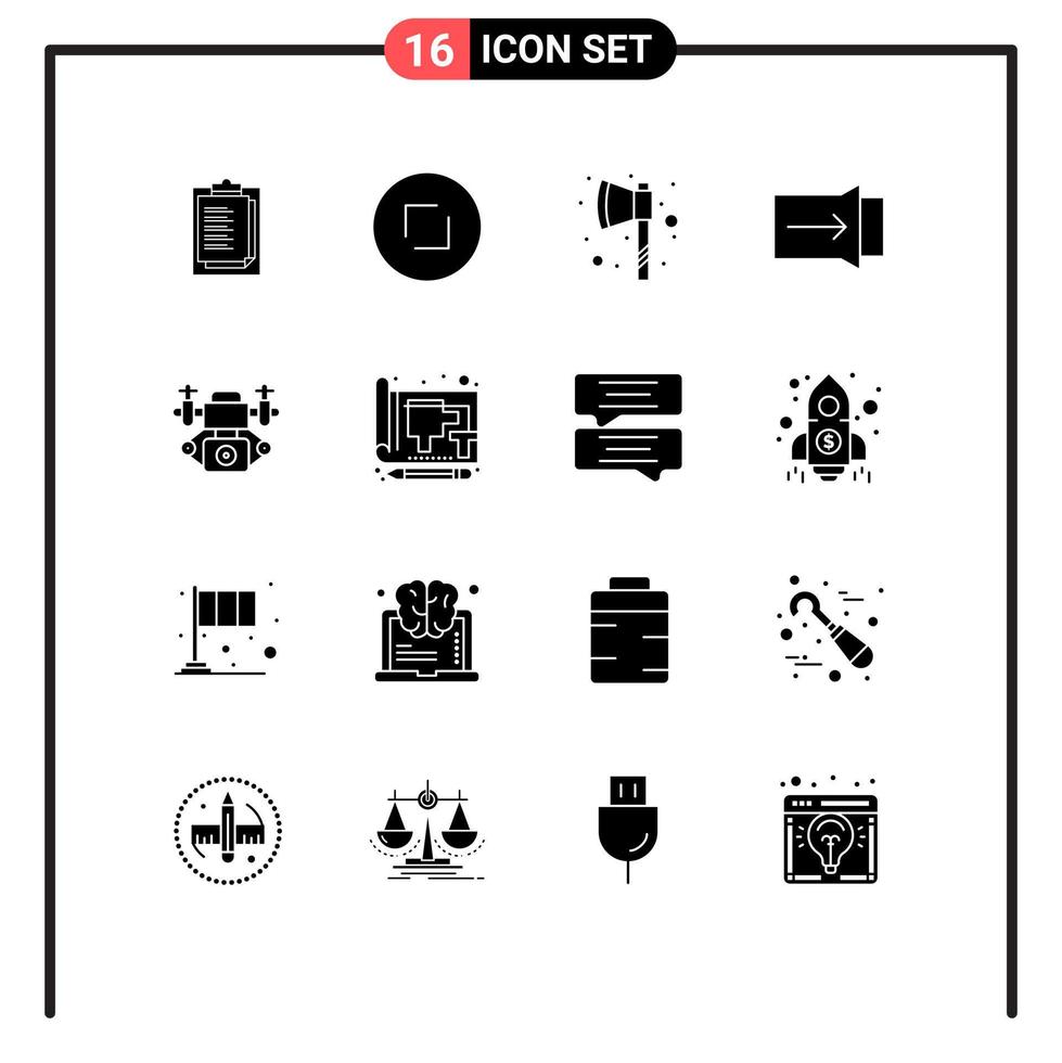 Modern Set of 16 Solid Glyphs and symbols such as blue camera axe action slide Editable Vector Design Elements