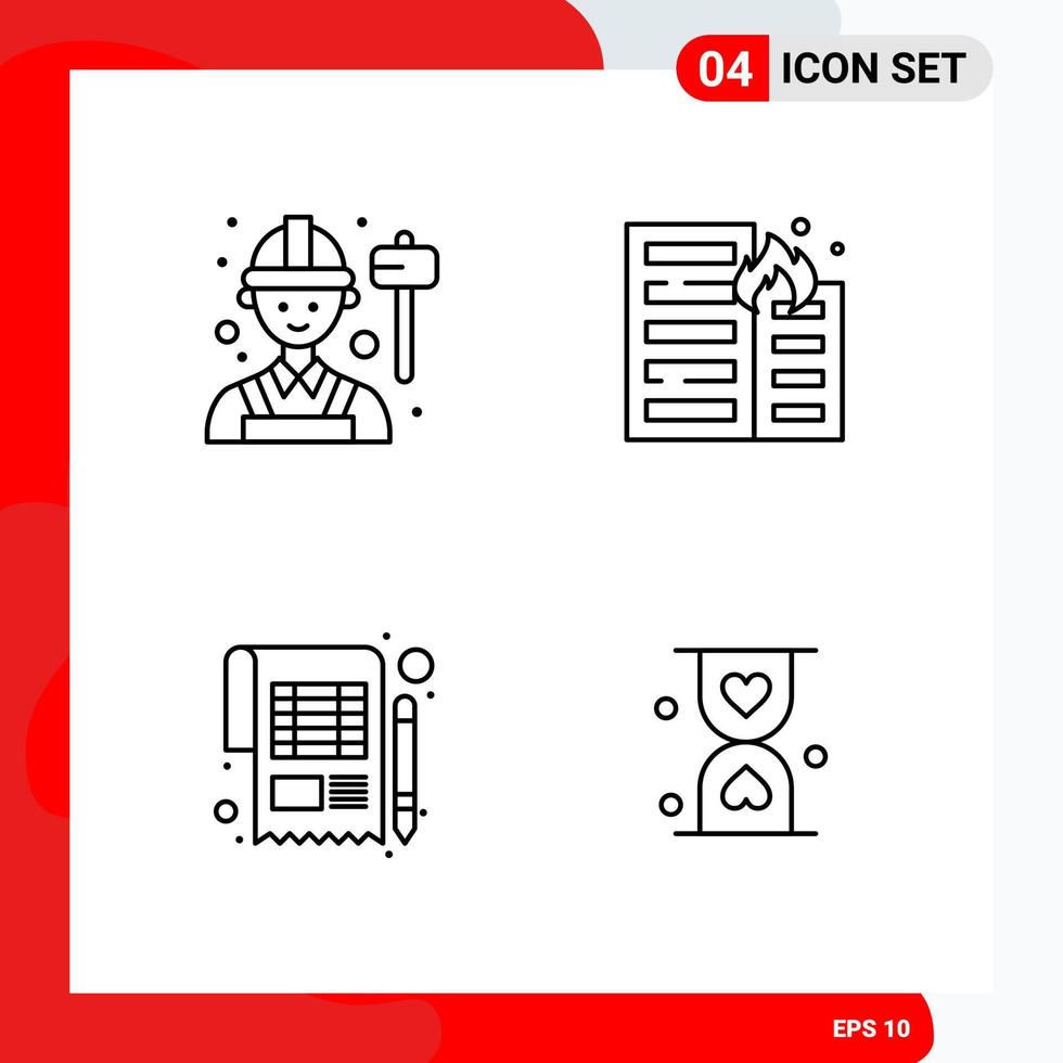 Creative Set of 4 Universal Outline Icons isolated on White Background vector