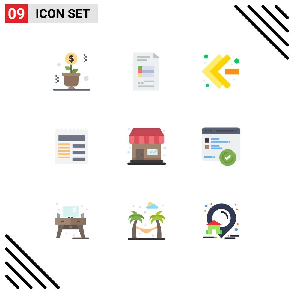 Group of 9 Flat Colors Signs and Symbols for store ui business basic document Editable Vector Design Elements