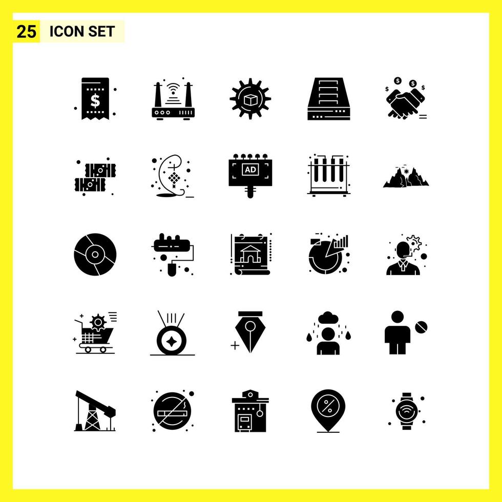 25 conjunto de iconos símbolos sólidos simples signo de glifo en fondo blanco para el diseño de sitios web, aplicaciones móviles y medios impresos vector