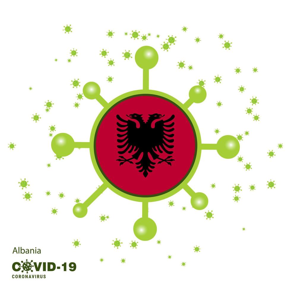 albania coronavius fondo de conciencia de la bandera quédese en casa manténgase saludable cuide su propia salud ore por el país vector