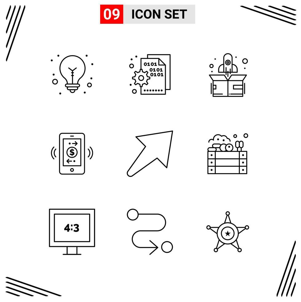 9 iconos estilo de línea cuadrícula basada en símbolos de contorno creativo para el diseño de sitios web signos de icono de línea simple aislados en fondo blanco 9 conjunto de iconos vector