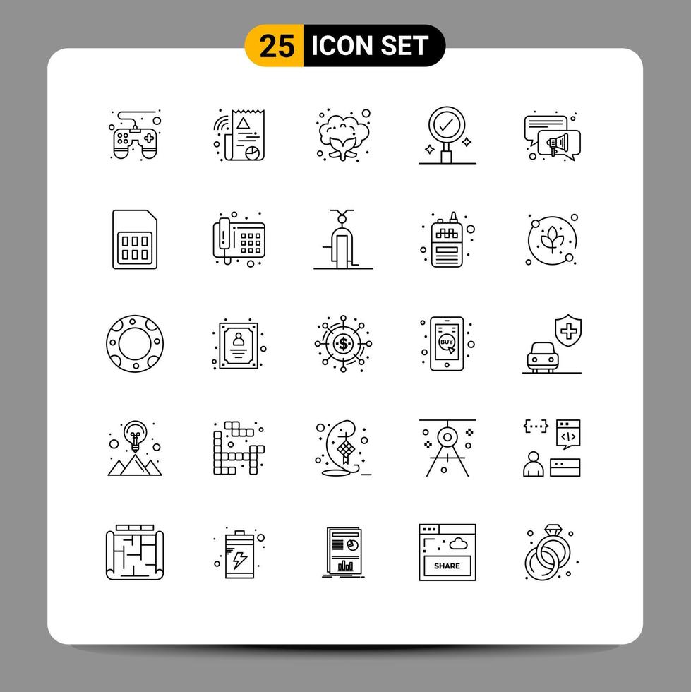 Group of 25 Modern Lines Set for phone card vegetable chat conversation Editable Vector Design Elements