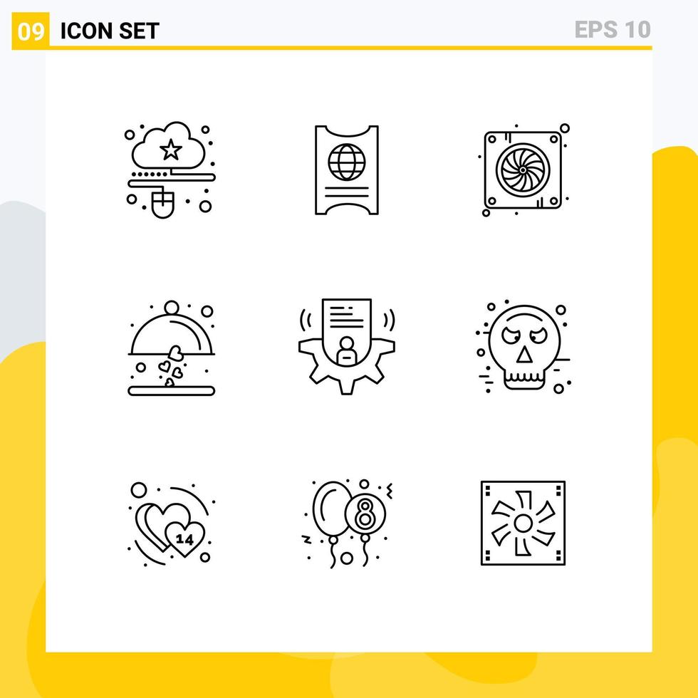 9 Creative Icons Modern Signs and Symbols of setting love hotel food hardware Editable Vector Design Elements