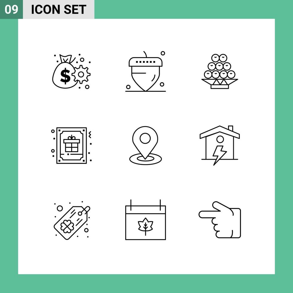 Modern Set of 9 Outlines and symbols such as map greeting fruit gift christmas Editable Vector Design Elements