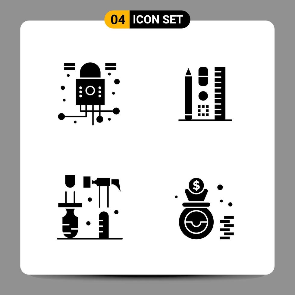4 Black Icon Pack Glyph Symbols Signs for Responsive designs on white background 4 Icons Set vector