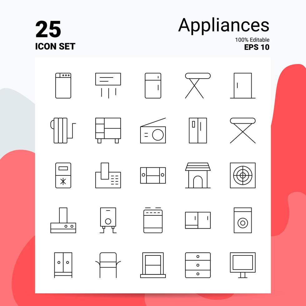 25 conjunto de iconos de electrodomésticos 100 archivos eps 10 editables concepto de logotipo de empresa ideas diseño de icono de línea vector