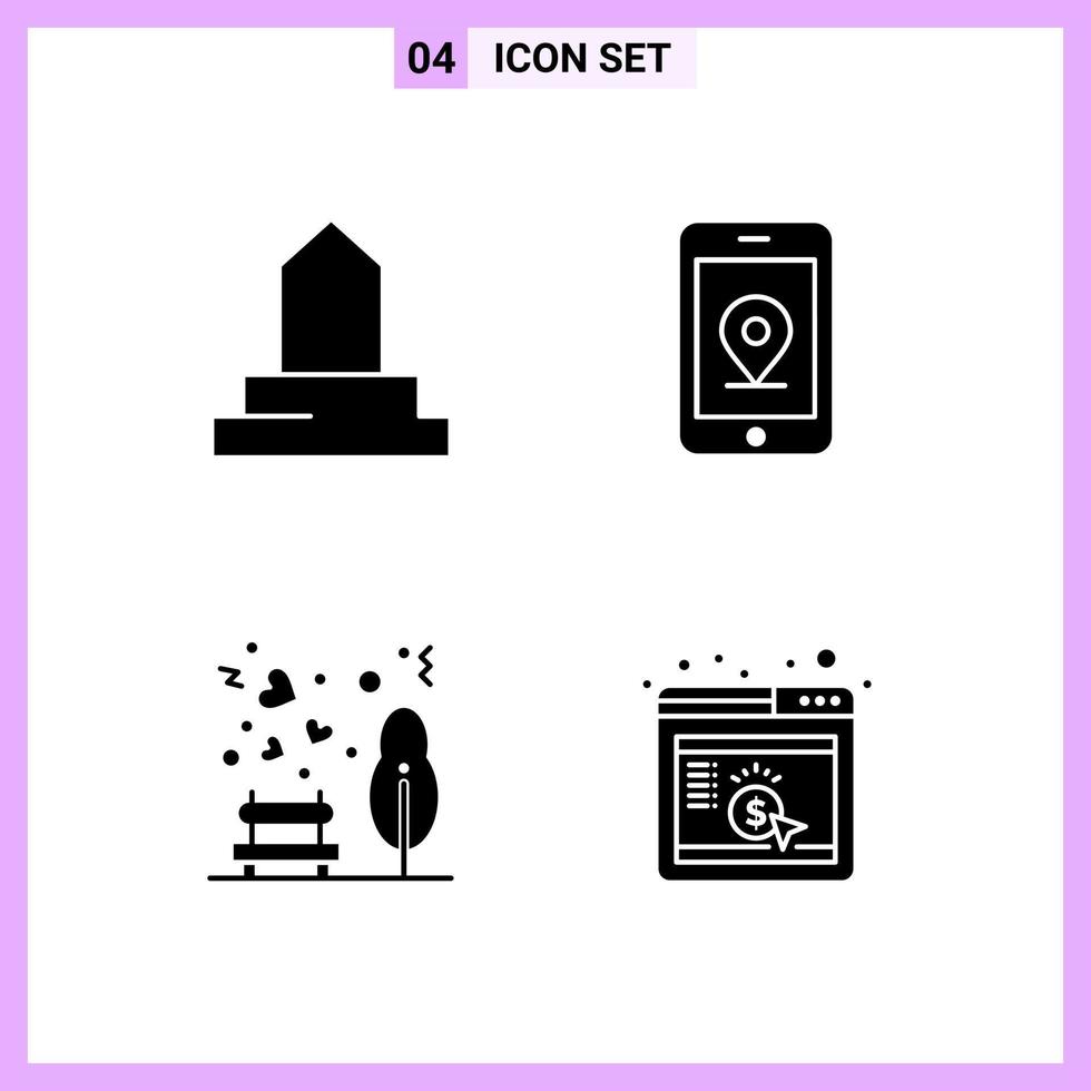 4 Icons in Solid Style Glyph Symbols on White Background Creative Vector Signs for Web mobile and Print