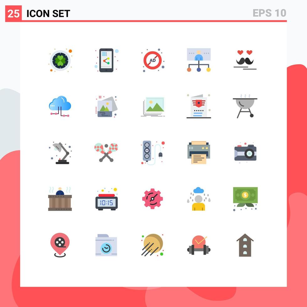 Flat Color Pack of 25 Universal Symbols of celebrate management ad block leadership business Editable Vector Design Elements