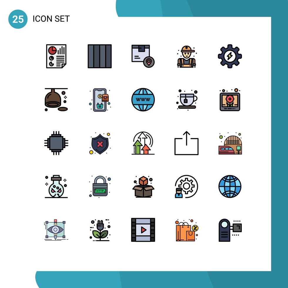 25 Filled line Flat Color concept for Websites Mobile and Apps energy plumber delivery person man Editable Vector Design Elements