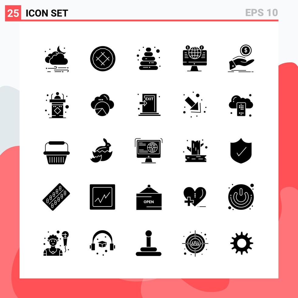 colección de 25 iconos vectoriales en estilo sólido símbolos de glifos modernos para web y móvil signo de icono sólido aislado en fondo blanco 25 iconos vector