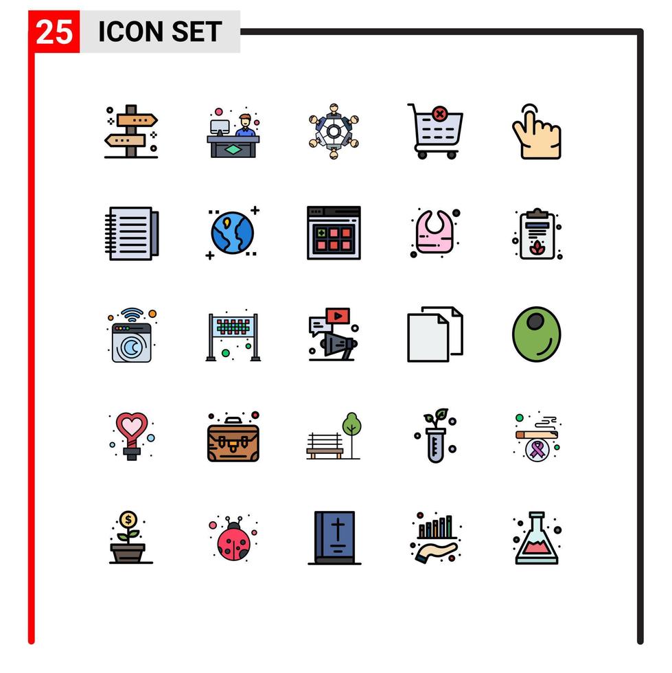 Group of 25 Modern Filled line Flat Colors Set for finger delete working checkout games Editable Vector Design Elements