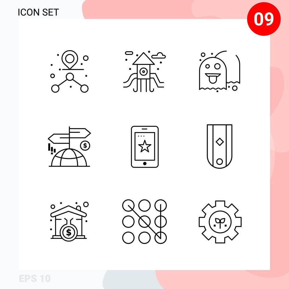Vector Pack of 9 Icons in Line Style Creative Outline Pack isolated on White Background for Web and Mobile