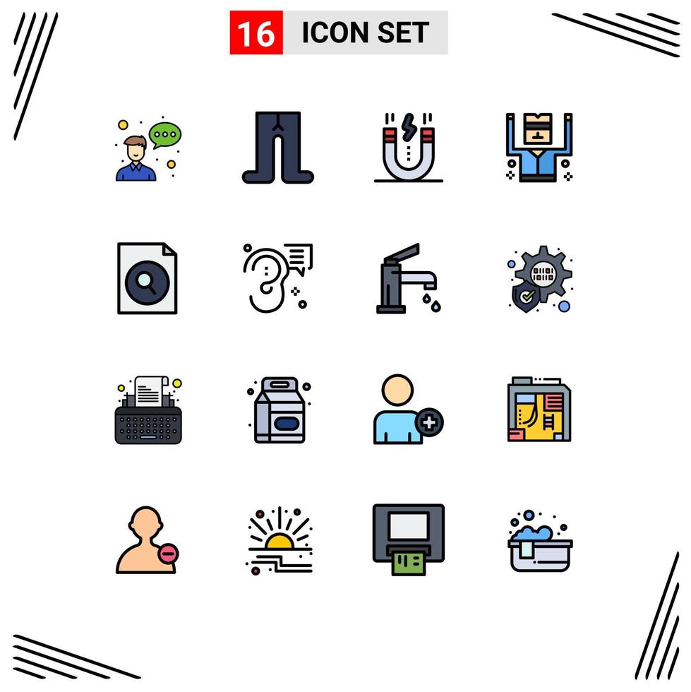 16 concepto de línea llena de color plano para sitios web móviles y aplicaciones diseño de seguridad de archivos prisionero arrestado elementos de diseño de vectores creativos editables