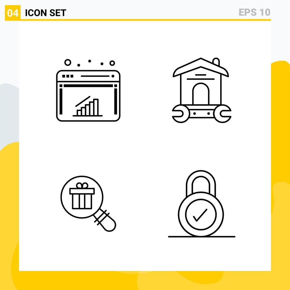 Collection of 4 Universal Line Icons Icon Set for Web and Mobile vector