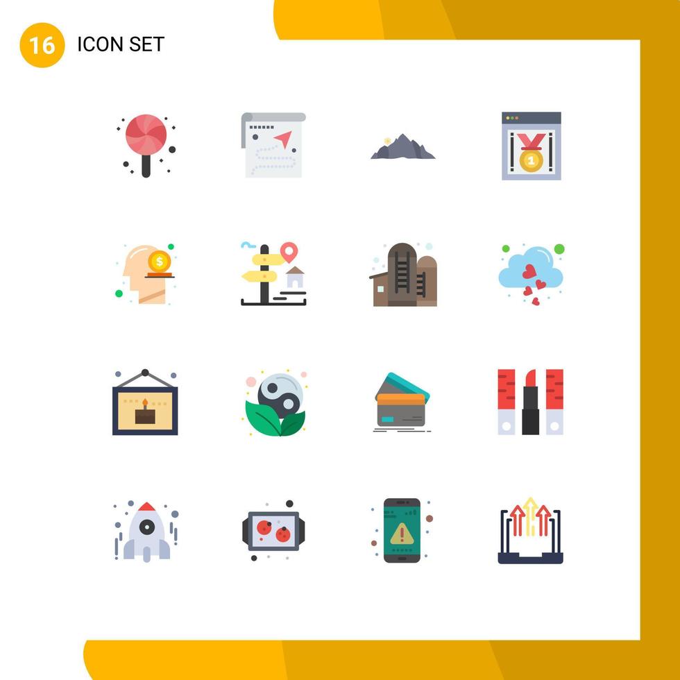 Stock Vector Icon Pack of 16 Line Signs and Symbols for dollar website award hill web performance scene Editable Pack of Creative Vector Design Elements