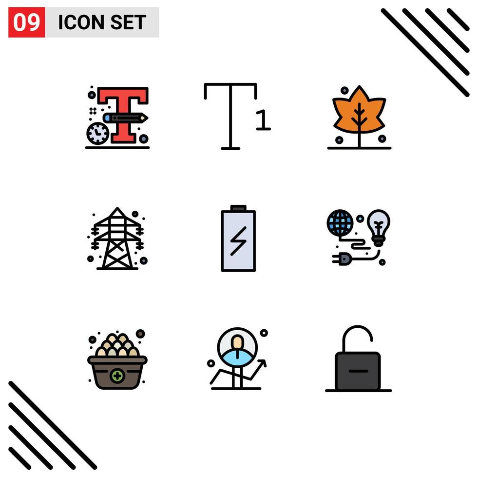 paquete de iconos de vector de stock de 9 signos y símbolos de línea para la carga de electricidad dando torre de transmisión de carga elementos de diseño de vector editables