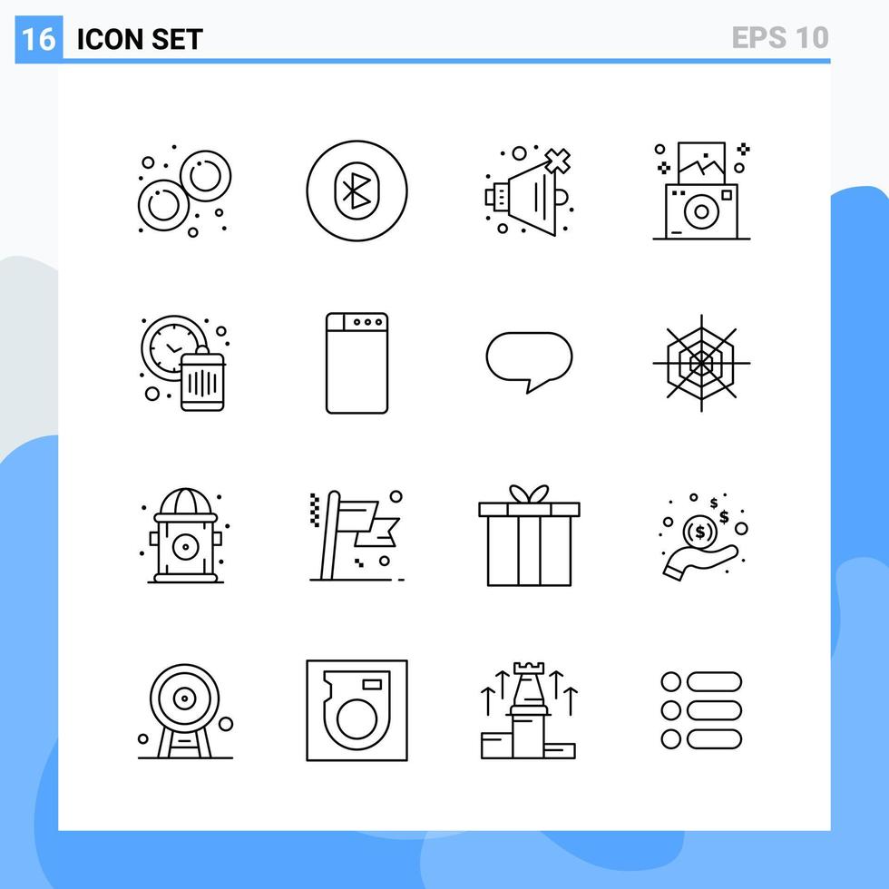 los iconos de estilo moderno de 16 líneas describen símbolos para uso general signo de icono de línea creativa aislado sobre fondo blanco paquete de 16 iconos vector