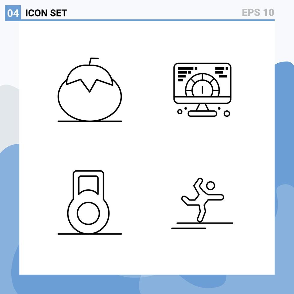 4 colores planos de línea de llenado de vectores temáticos y símbolos editables de elementos de diseño de vectores editables de gimnasia web de tomate con mancuernas de alimentos