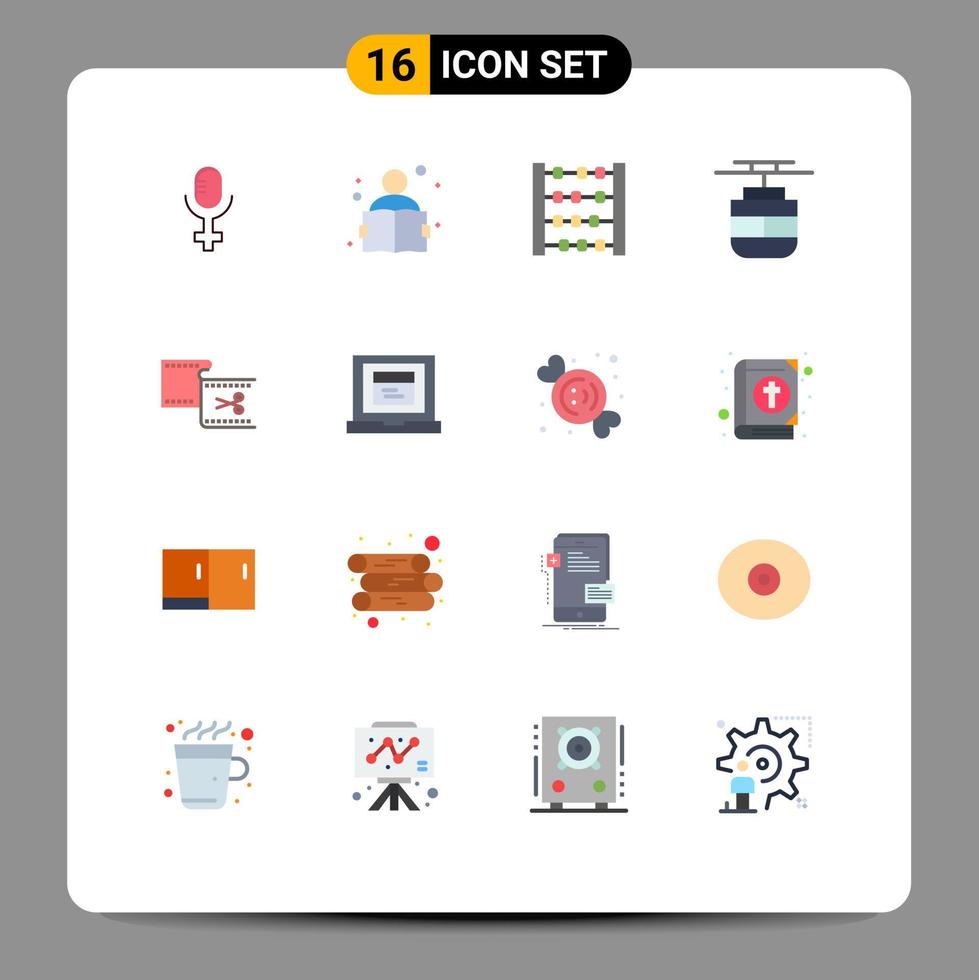 16 Flat Color concept for Websites Mobile and Apps movie edit toy cut vehicles Editable Pack of Creative Vector Design Elements
