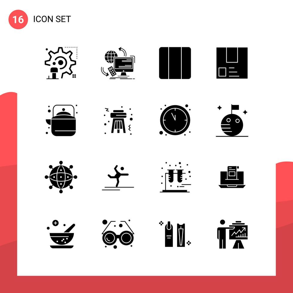 Pack of 16 Universal Glyph Icons for Print Media on White Background vector
