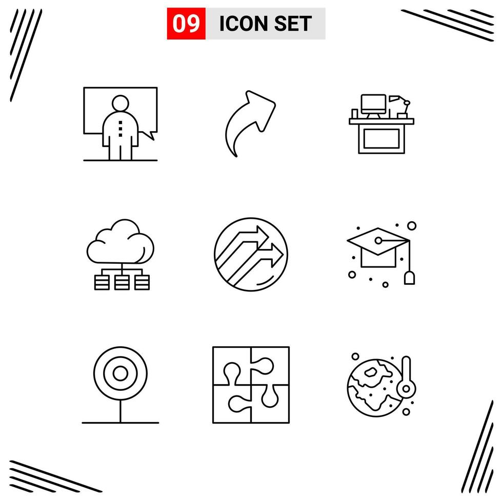 9 iconos estilo de línea cuadrícula basada en símbolos de contorno creativo para el diseño de sitios web signos de icono de línea simple aislados en fondo blanco 9 conjunto de iconos vector