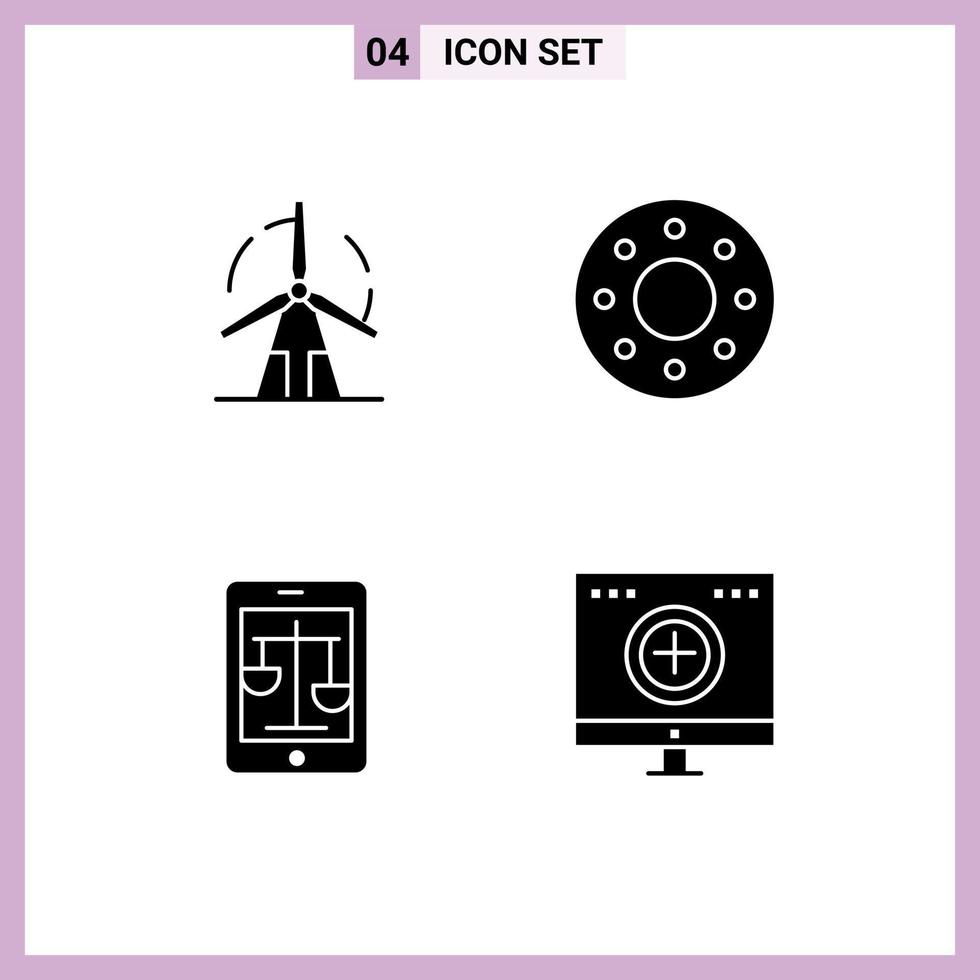 4 Solid Glyph concept for Websites Mobile and Apps clean internet power donuts legal Editable Vector Design Elements