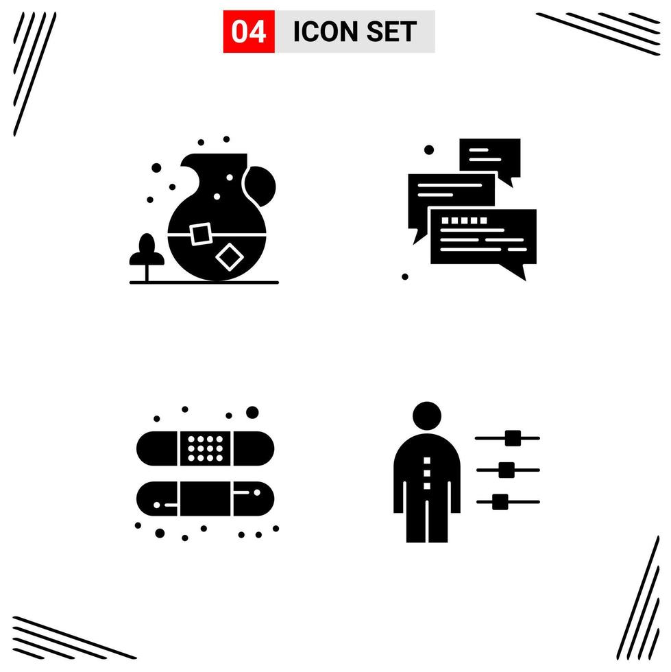 4 Icons Solid Style Grid Based Creative Glyph Symbols for Website Design Simple Solid Icon Signs Isolated on White Background 4 Icon Set vector