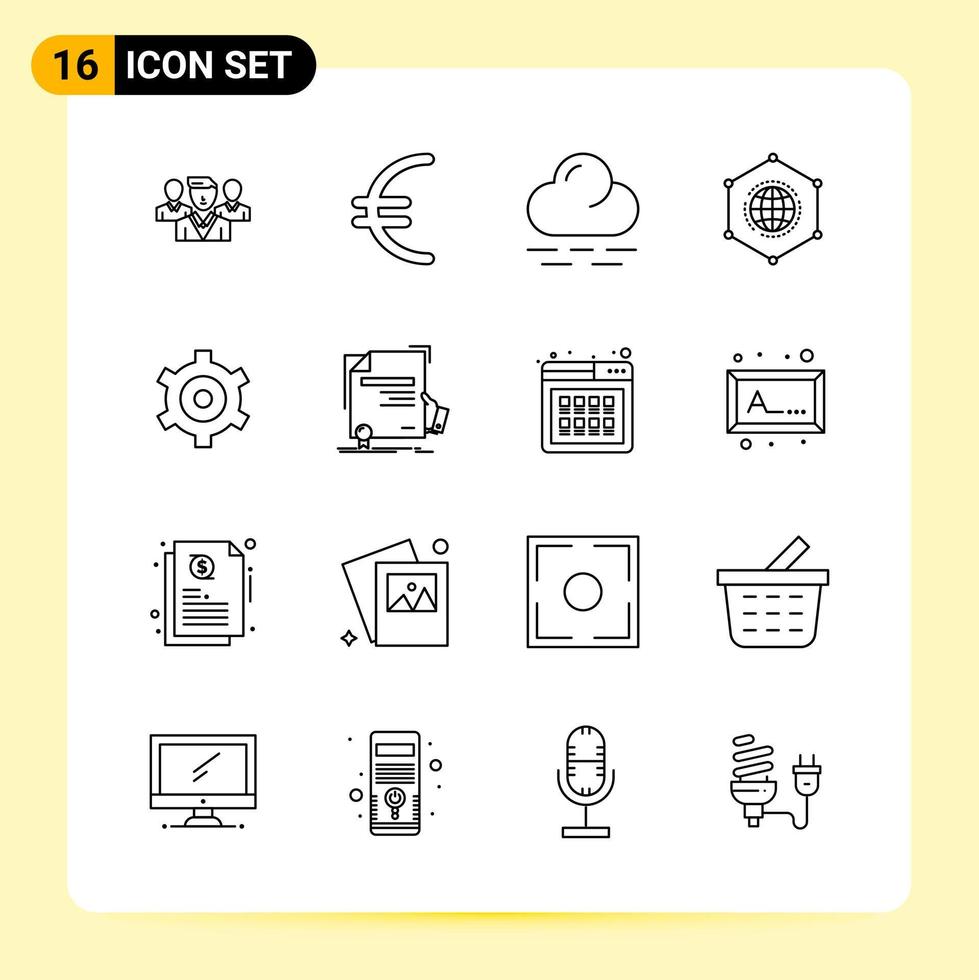 16 iconos creativos para el diseño moderno de sitios web y aplicaciones móviles receptivas 16 símbolos de contorno signos sobre fondo blanco paquete de 16 iconos vector