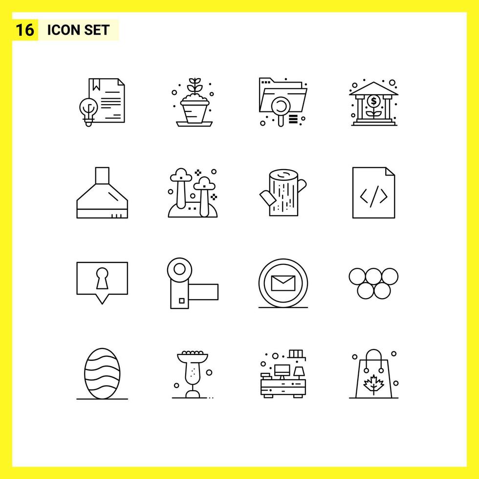 Pictogram Set of 16 Simple Outlines of growth finance pot bank extension Editable Vector Design Elements