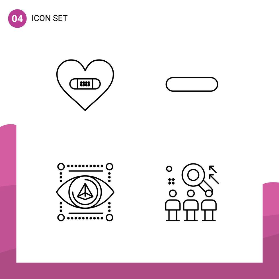 Set of 4 Modern UI Icons Symbols Signs for hurt eye love less model Editable Vector Design Elements