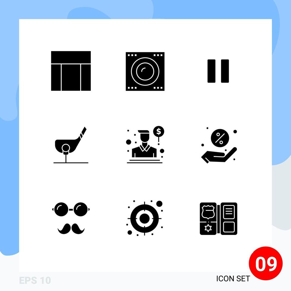 Universal Icon Symbols Group of 9 Modern Solid Glyphs of agent golf control club aim Editable Vector Design Elements