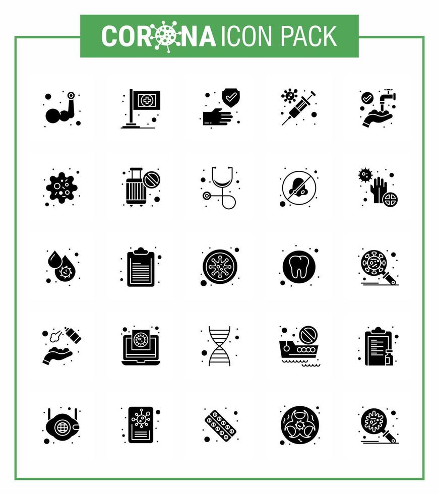 CORONAVIRUS 25 Solid Glyph Icon set on the theme of Corona epidemic contains icons such as hands virus clean vaccine flu viral coronavirus 2019nov disease Vector Design Elements