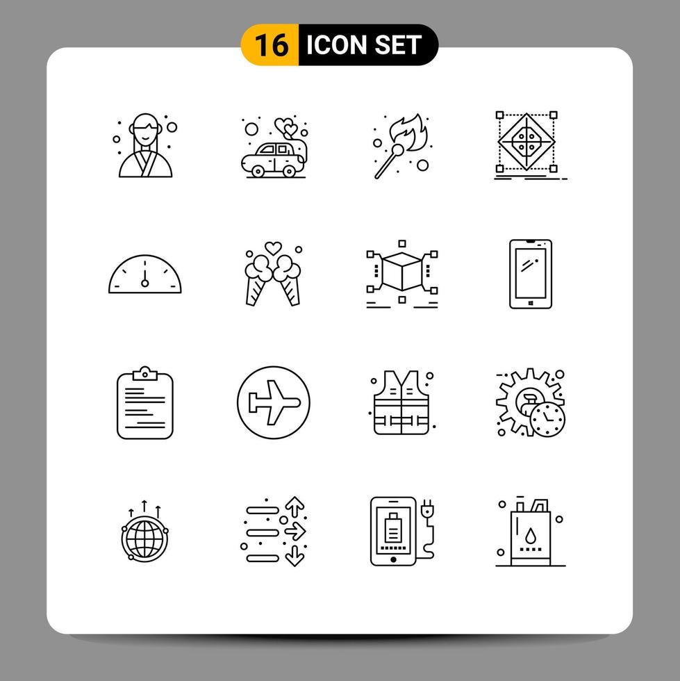 Modern Set of 16 Outlines and symbols such as preparation grid romance cluster stick Editable Vector Design Elements