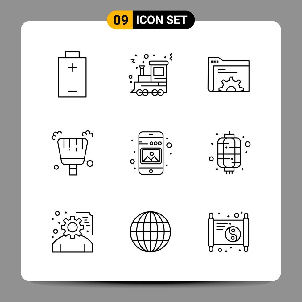 9 Black Icon Pack Outline Symbols Signs for Responsive designs on white background 9 Icons Set vector