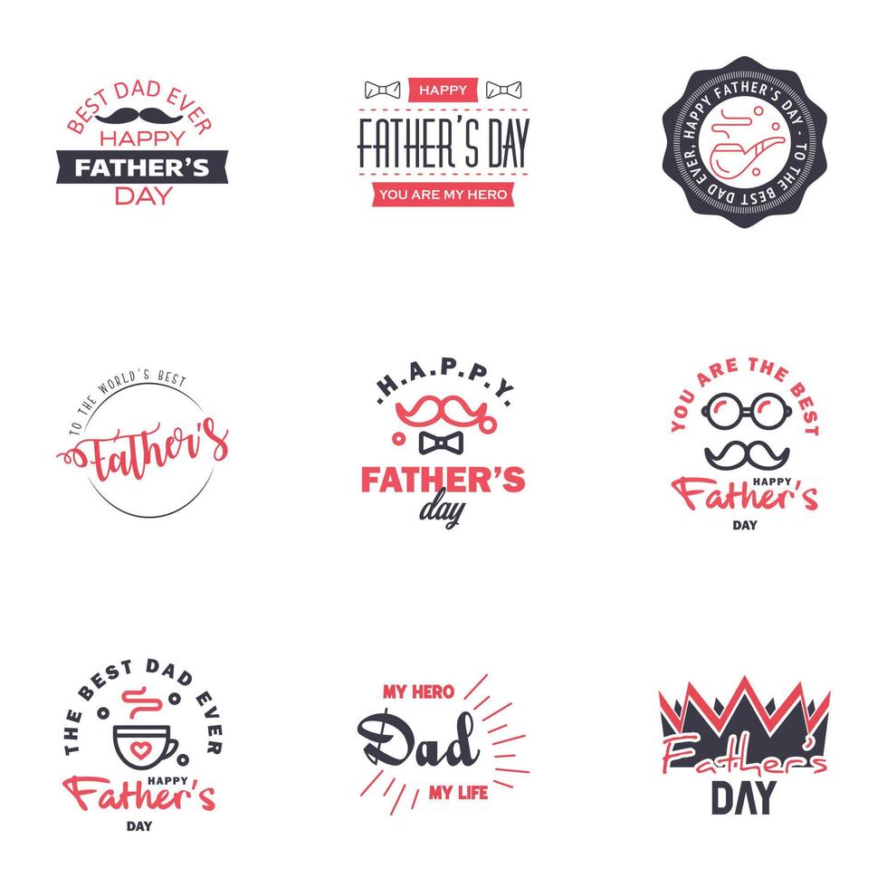 9 Black and Pink Happy Fathers Day Design Collection A set of twelve brown colored vintage style Fathers Day Designs on light background Editable Vector Design Elements