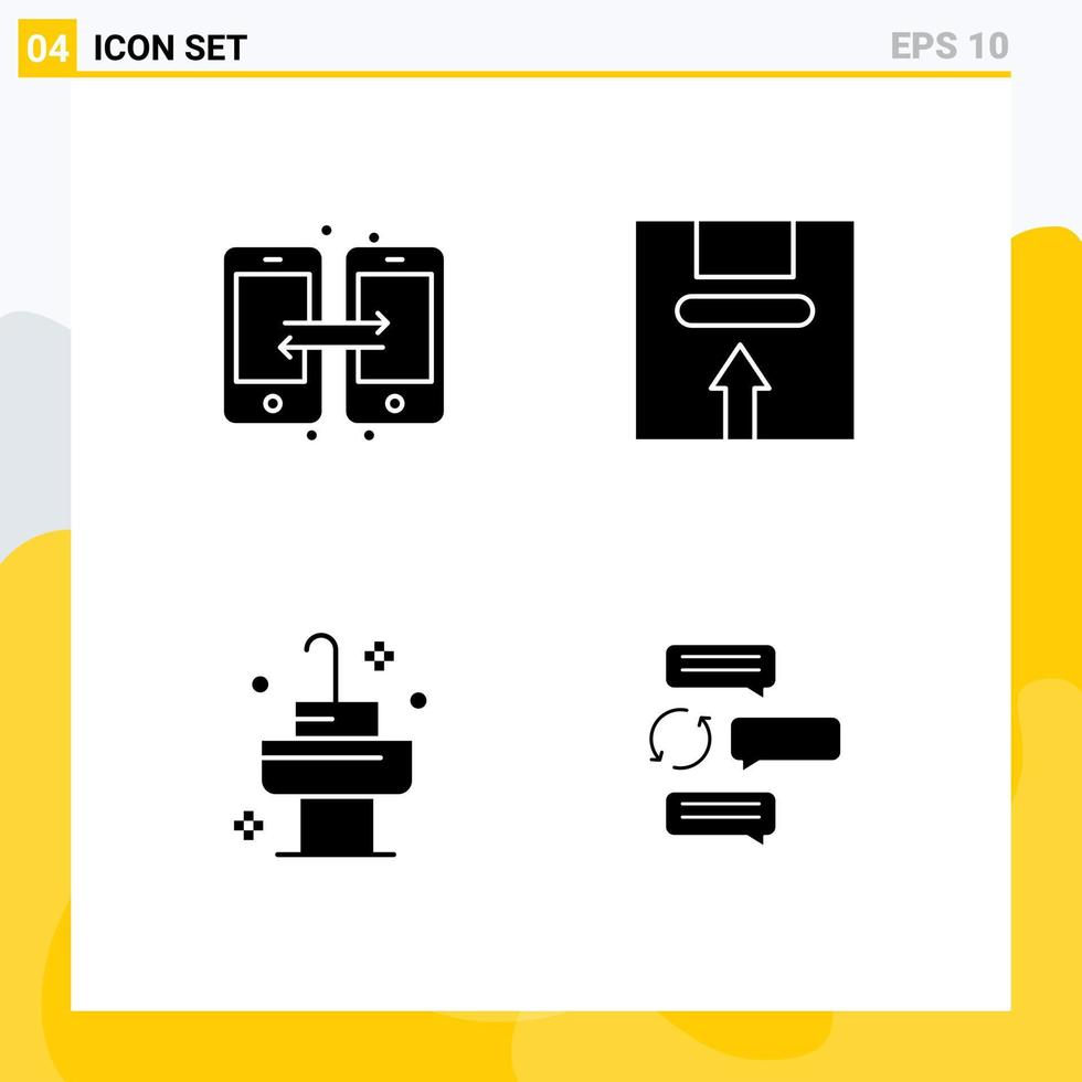 Set of 4 Commercial Solid Glyphs pack for connection sink mobile handle room Editable Vector Design Elements