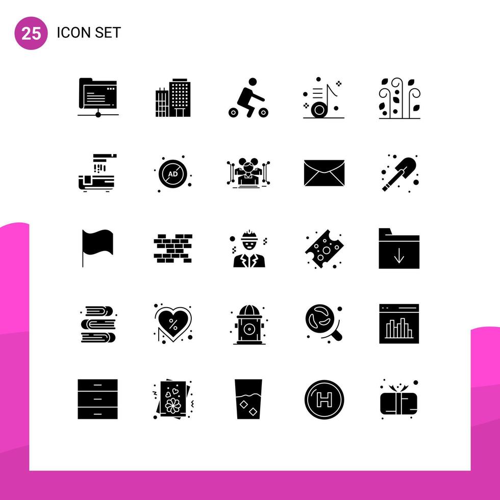 paquete de iconos vectoriales de stock de 25 signos y símbolos de línea para soplar notas bicicleta audio musical elementos de diseño vectorial editables vector