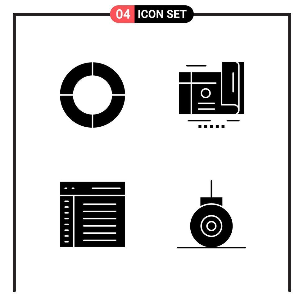 Set of 4 Solid Style Icons for web and mobile Glyph Symbols for print Solid Icon Signs Isolated on White Background 4 Icon Set vector